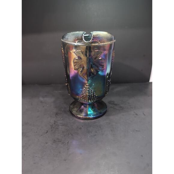 Imperial Grape Leaf Carnival Glass Pitcher, Cobalt‎ Glassware, Carnival Pitcher - Picture 2 of 9